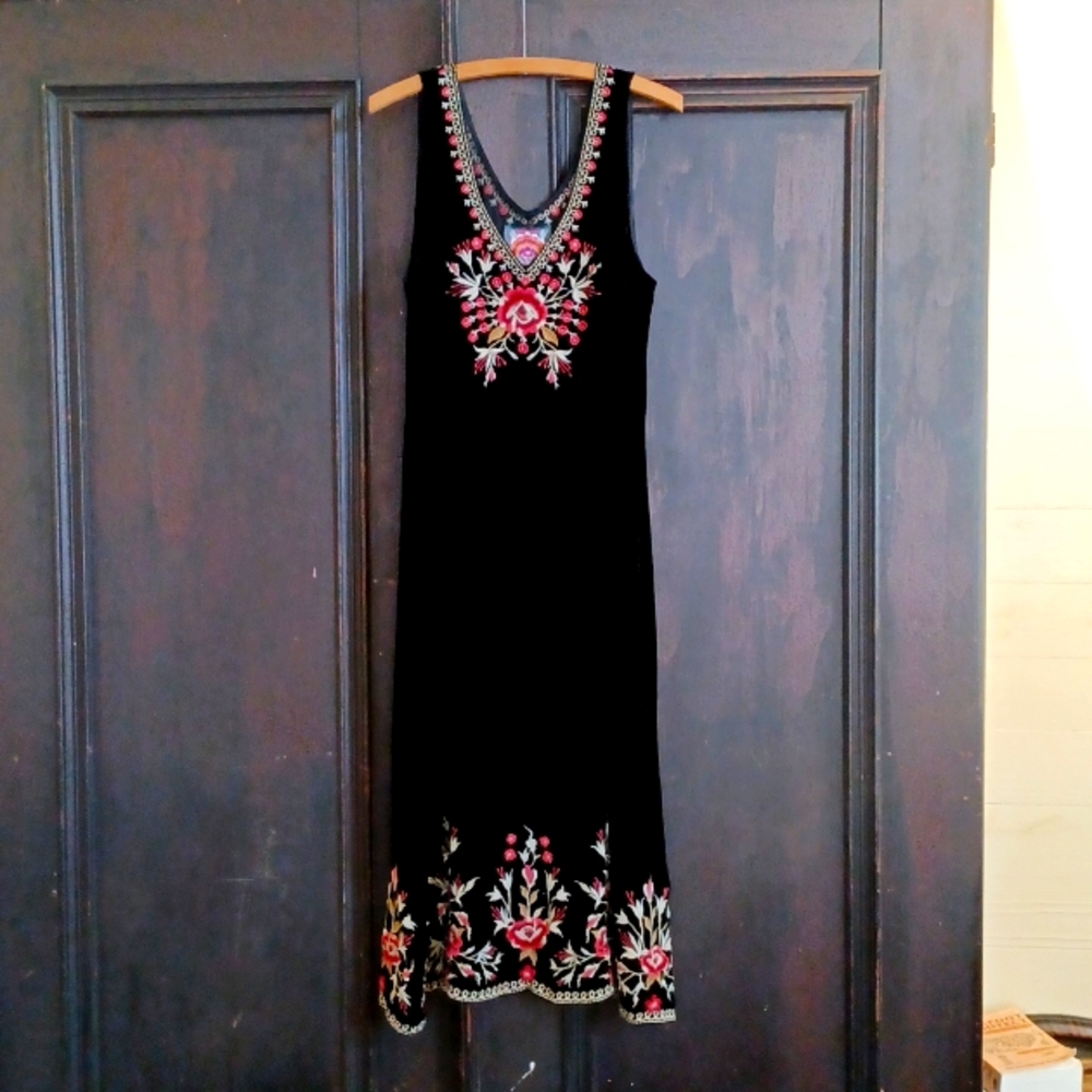Johnny Was Silk Velvet Embroidered Long Dress Women's Large